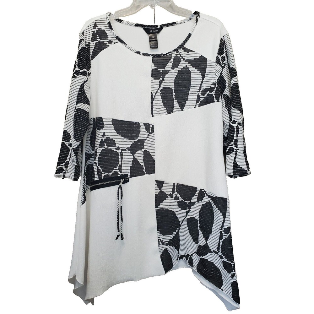 Ali Miles White Textured Patchwork Asymmetric Hem… - image 1